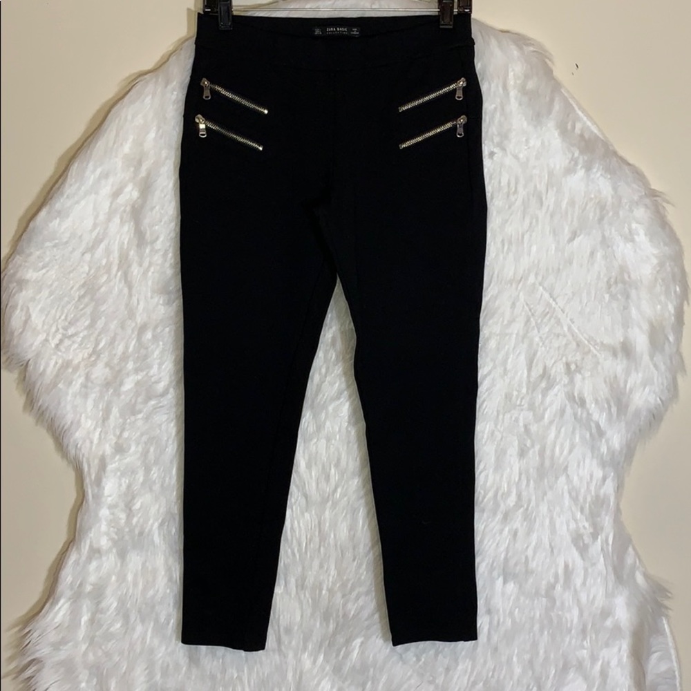 Zara Black Double Zipper Leggings Pants